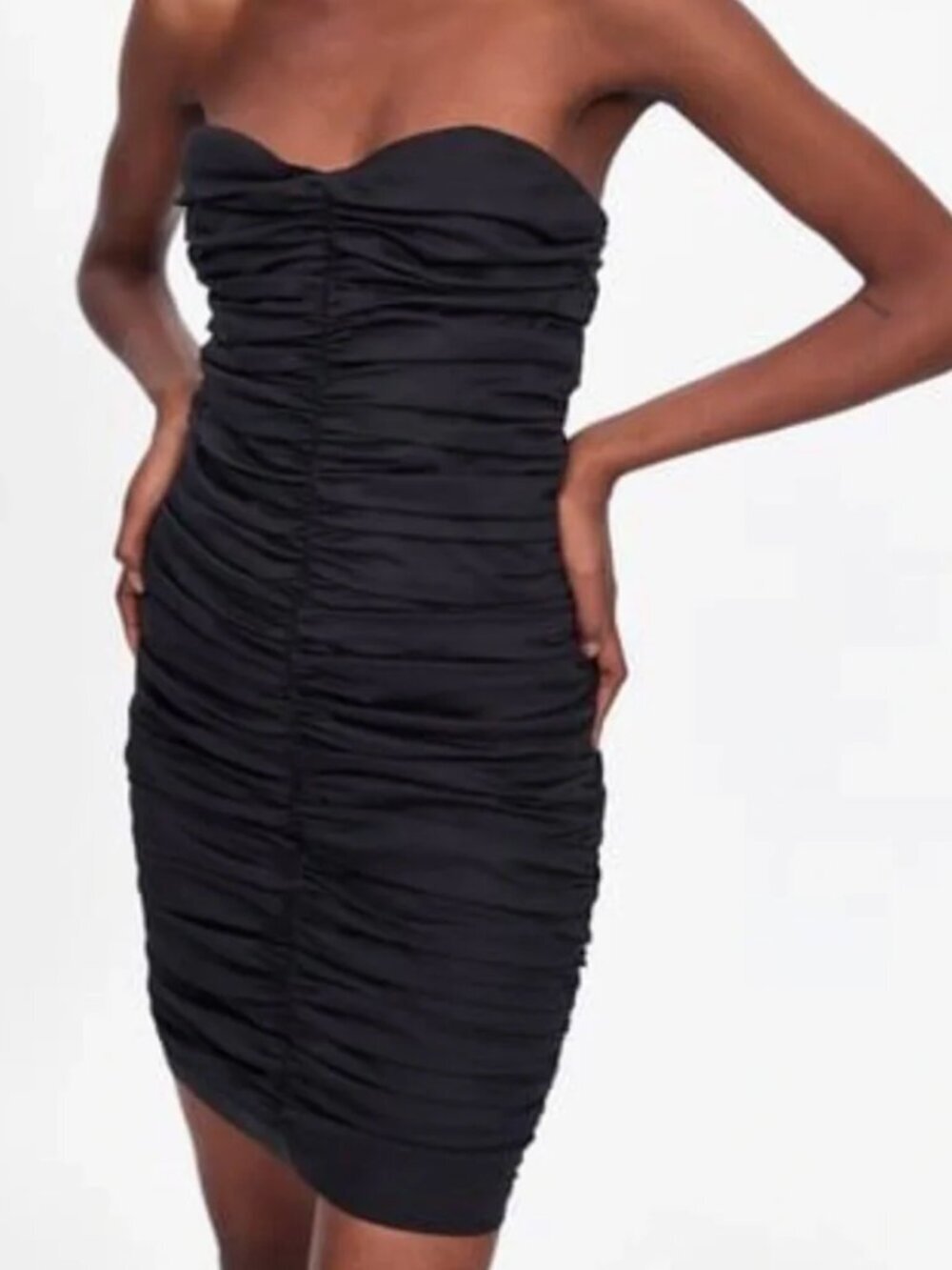 ZARA Black Ruched Mini Dress XS D99 - Picture 2 of 2